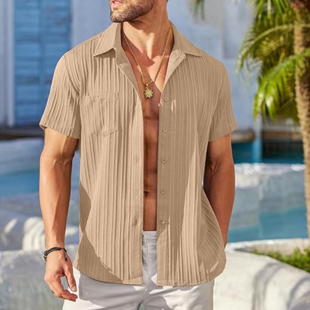 Lukas – Strukturiertes Kurzarmhemd in Beige