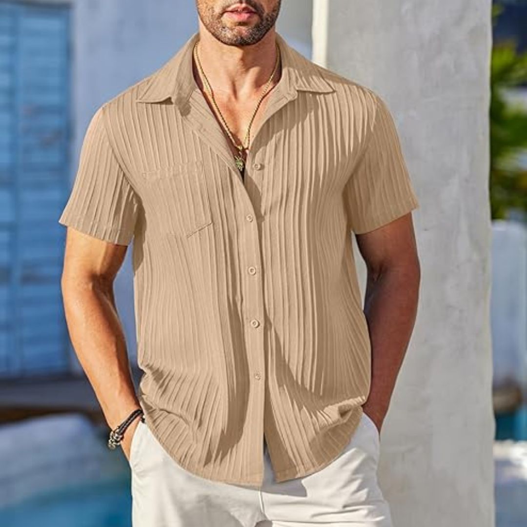Lukas – Strukturiertes Kurzarmhemd in Beige