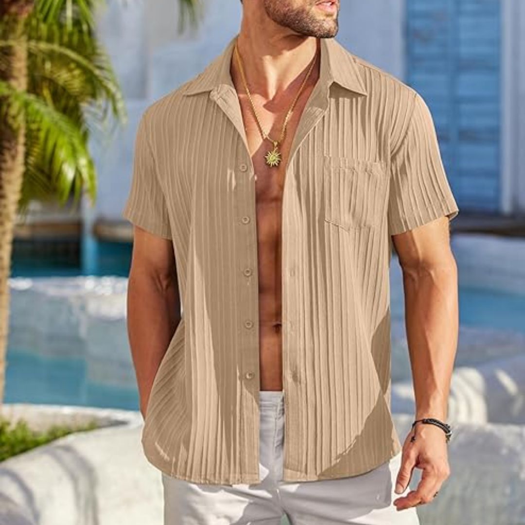 Lukas – Strukturiertes Kurzarmhemd in Beige