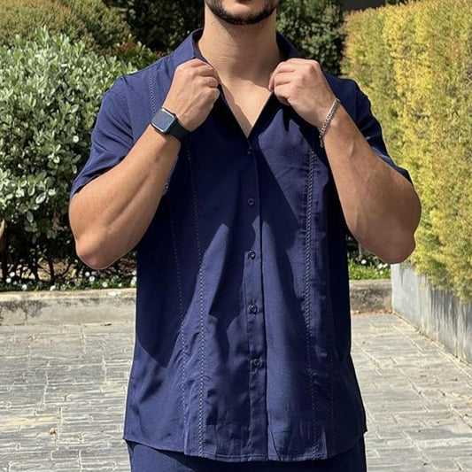 Tobias – Elegantes Kurzarmhemd in Dunkelblau