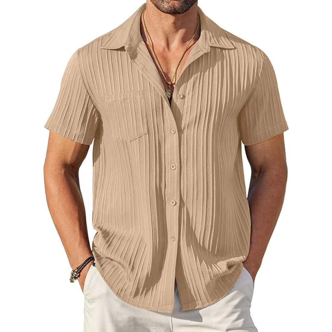 Lukas – Strukturiertes Kurzarmhemd in Beige